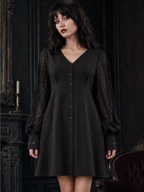 Disturbia Covenant Black Lace Sleeve Mini Dress NWT US 16